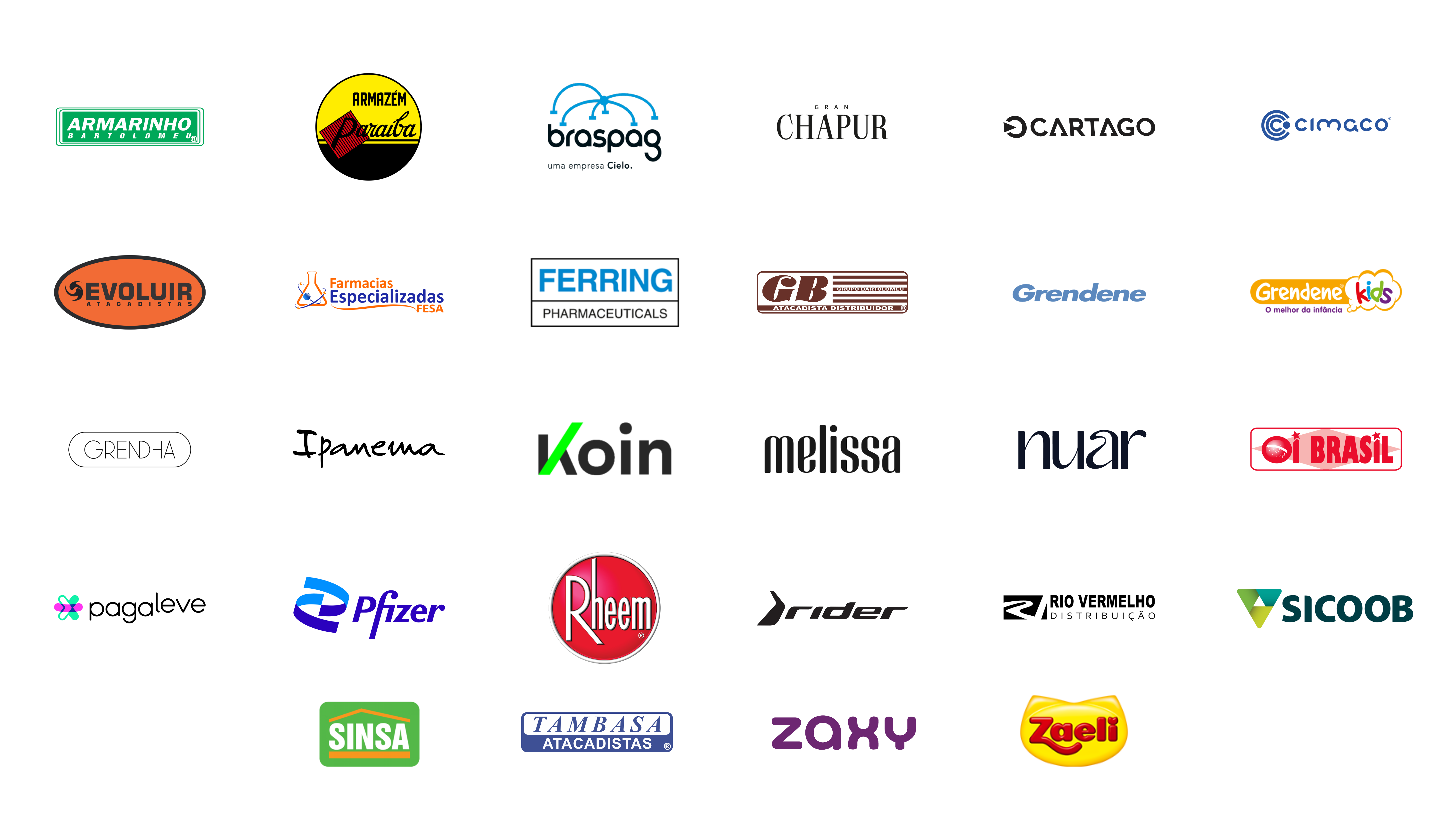 Logotipos de alguns dos clientes parceiros atendidos pela NSH Technologies